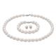 TreasureBay Women's 8mm Rice Shape Freshwater Pearl Necklace Bracelet and Earrings Jewellery Set For Women - White