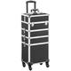 Yaheetech Professional Large 4-in-1 Makeup Vanity Case Beauty Cosmetics Organiser Rolling Case Hairdressing Trolley with Key Locks, 4 Tiers, Black