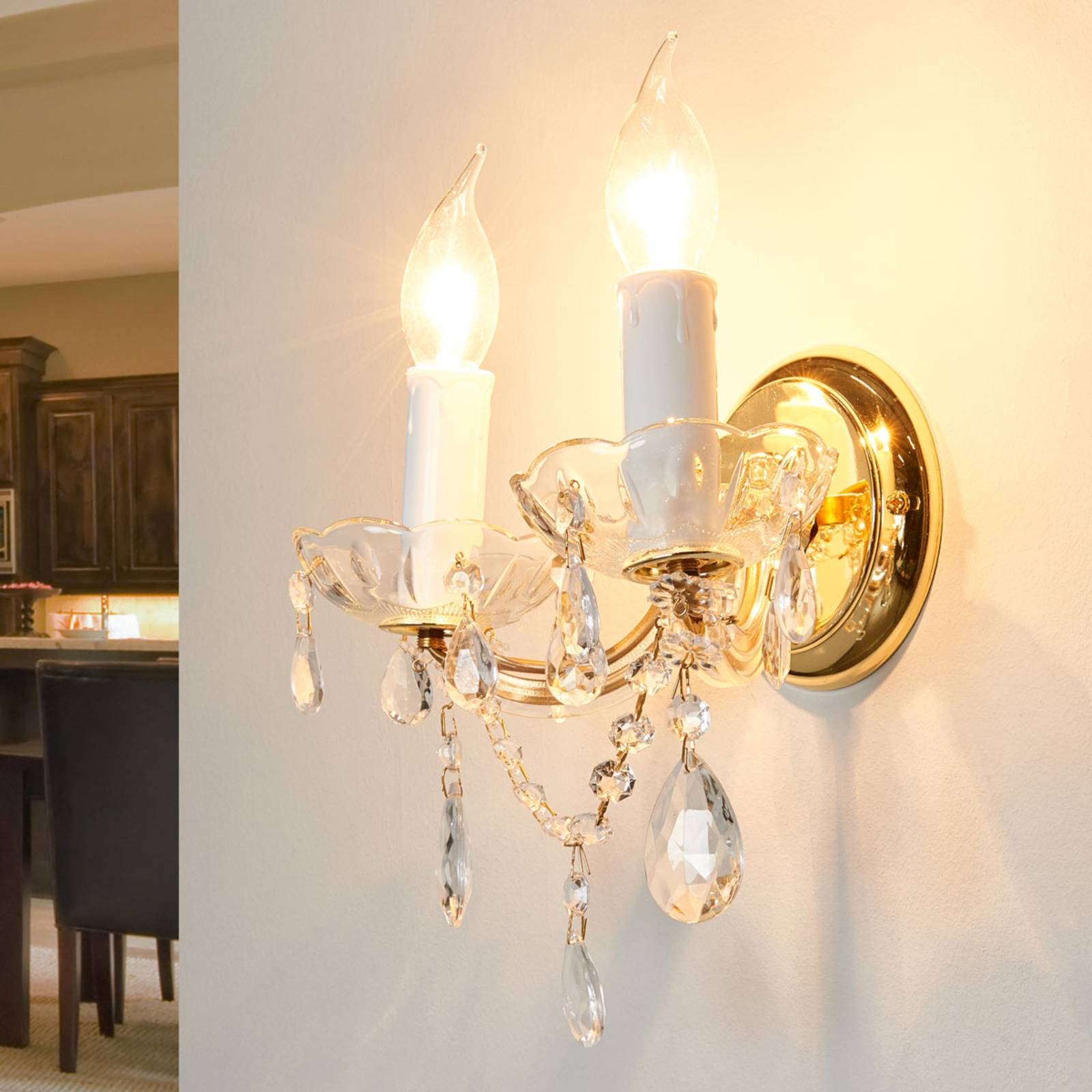 ORION Kristall Wandlampe Marie Claire, dimmbar, messing / gold, für Wohn- / Esszimmer, Metall, Wandleuchte, Wandlampe Innen