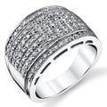 Sterling Silver Men's High Polish Micro-Pave Wedding Band Ring Cubic Zirconia CZ 13.5MM