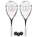 2 x Wilson Pro Team Squash Rackets + Covers + 3 Squash Balls