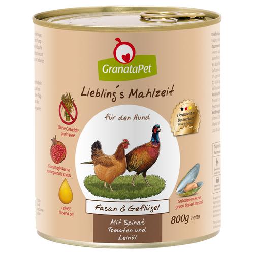 12x800g Liebling's Mahlzeit Fasan+Geflügel Granatapet Hundefutter nass getreidefrei