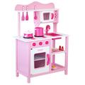 Wooden Kitchen Toy Kitchen with 19 Piece Toy Kitchen Accessories Including Wooden Play Food by boppi - Pretend Play Kids Kitchen with Interactive Elements - Pink