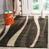 SAFAVIEH Florida Ellen Abstract Shag Area Rug Dark Brown/Beige 8 x 10