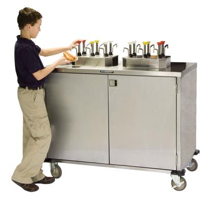 Lakeside 70220BS Stainless Steel EZ Serve 4 Pump Condiment Cart with Beige Suede Finish - 27 1/2" x 33" x 47"