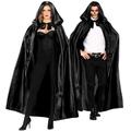 "BLACK SATIN HOODED CAPE" 145 cm -