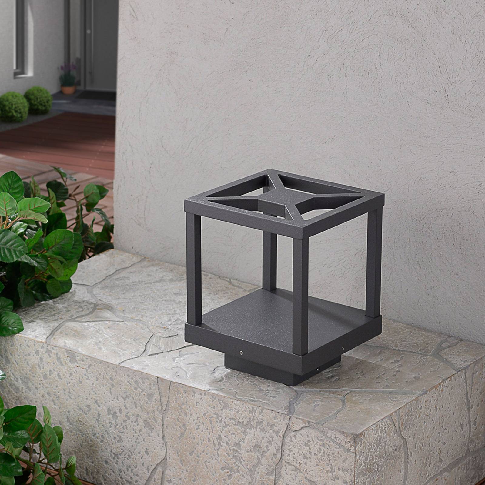 LED Sockelleuchte Lealan Lucande, schwarz, Aluminium, Modern, LED Außenleuchte