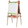 Hape All-in-1 Easel | Award-Winning Double-Sided Kids Standing Easel Adjustable Height Stand with Paper Roll, Chalkboard, Whiteboard, Magnets and 3 Paint Pots