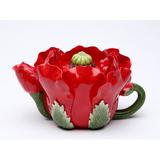 Cosmos Gifts Poppy Flower 0.19-qt. Teapot Porcelain China/Ceramic in Red | 3.75 H x 6.625 W x 5.125 D in | Wayfair 20814