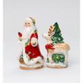 Cosmos Gifts Santa & Reindeer Salt & Pepper Shaker Set Ceramic in Brown/Green/Red | 4 H x 2.38 W in | Wayfair 10568