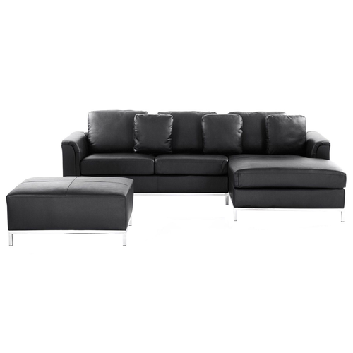 Ecksofa Schwarz Echtleder L-Förmig Linksseitig Modern Ottomane Wohnzimmer