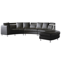 Sofa mit Ottomane Schwarz Echtleder 7-Sitzer U-Förmig Halbrund Verstellbare Kopfstützen Wohnlandschaft Ecksofa Modulsofa Modern Wohnzimmer