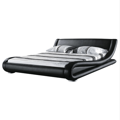 Bett Kunstleder Schwarz 160 x 200 cm Mit Lattenrost Geschwungene Formgebung Elegant Modern