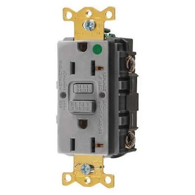HUBBELL WIRING DEVICE-KELLEMS GFR83GRY GFCI Receptacle, 20A, 125VAC, 5-20R, Gray