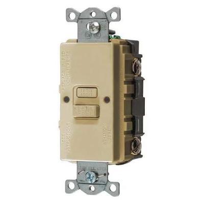 HUBBELL WIRING DEVICE-KELLEMS GFBFST20I GFCI Receptacle, 20A, 125VAC, 5-20R,