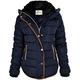 Fashion Thirsty Womens Ladies Quilted Winter Coat Puffer Fur Collar Hooded Jacket Parka Size New (UK 10, Navy Blue/Brown Trim)