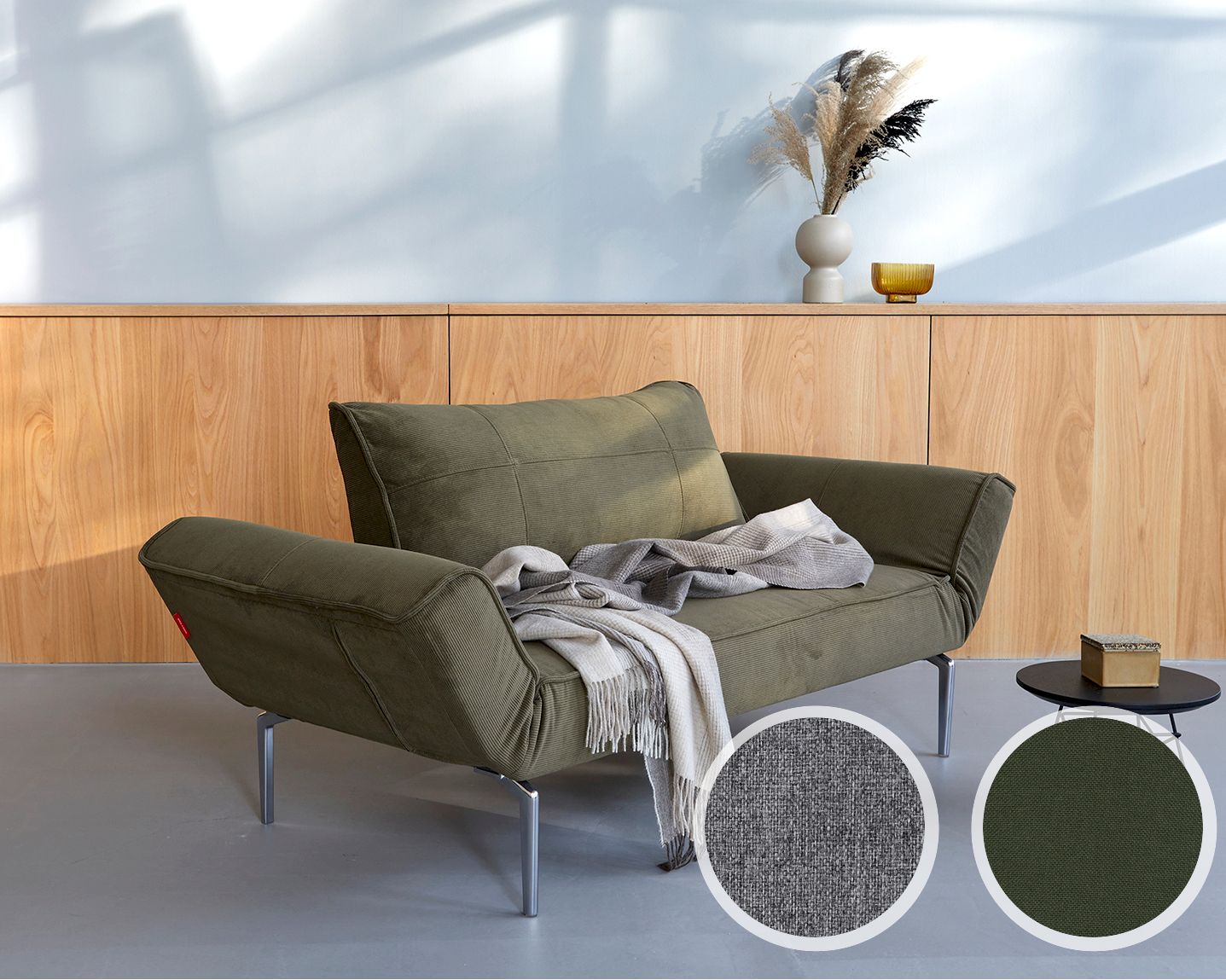 Innovation »ZEAL« Design-Sofa 565 Twist Granite / Styletto dunkles Holz