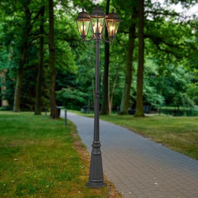 Lindby Außenlampe Edana, 212cm, 3-flg., anthrazit, E27, IP44 Edana, schwarz, Aluminium, Modern Image