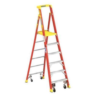 WERNER PD6206-4C 9 ft Fiberglass Podium Stepladder, 300 lb Capacity