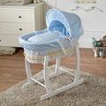 FYLO Blue Dimple White Wicker Moses Basket with White Rocking Stand