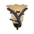 Vaxcel Aspen 1 Light Rustic Pinecone Wood Flush Wall Sconce Amber Glass