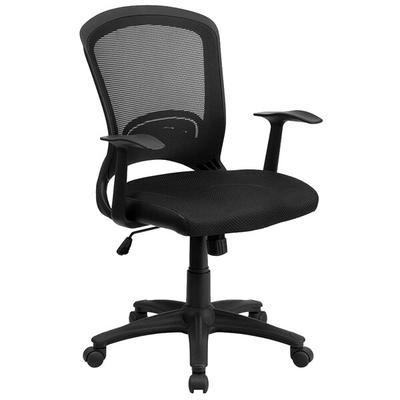 Flash Furniture HL-0007-GG Mid-Back Black Mesh Office Chair with Arms and Padded Mesh Seat