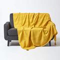 HOMESCAPES - Rajput Ribbed Throw 100 x 140 Inches Yellow 100% Cotton, Suitable for most 3 Seater Sofas or Double, King bedspreads, Easy care, washable at home.