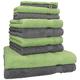 Betz 10 Piece Towel Set PREMIUM 2 Wash Mitts 16x21 cm 2 Guest Towels 30x50 cm 4 Hand Towels 50x100 cm 2 Bath Towels 70x140 cm 100% Cotton colour anthracite grey and apple green