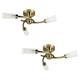 Pair of - Modern 3 Way Spiral Flush Antique Brass Effect Ceiling Light Fittings with Elegant Clear and Frosted Glass Shades