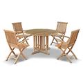 Jati Teak Garden Table and Chairs Set - Grade-A Teak | Berwick 1.2m Octagonal Foldable Dining Table | 4x Oxburgh Foldable Armchairs | Delivered Ready-Assembled