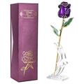 24k Gold Rose, eternal rose Gold Plated Long Stem Green Leaf Forever Rose is Handmade from Real Rose Flower, on Birthday Anniversary Day Mothers Day gifts for mom (Purple) flowers gifts for women