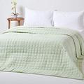 HOMESCAPES - 100% Cotton Reversible Twin Colour Quilted Bedspread Throw - Light Sage Green & Cream - Single 150 x 200 cm - Washable Bedding Sofa Throw