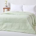 HOMESCAPES - 100% Cotton Reversible Twin Colour Quilted Bedspread Throw - Light Sage Green & Cream - Double 200 x 200 cm - Washable Bedding Sofa Throw