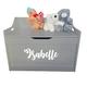 Little Secrets Gifts Kids Grey Wooden Toy Storage Box, Swirly Script Personalised Name