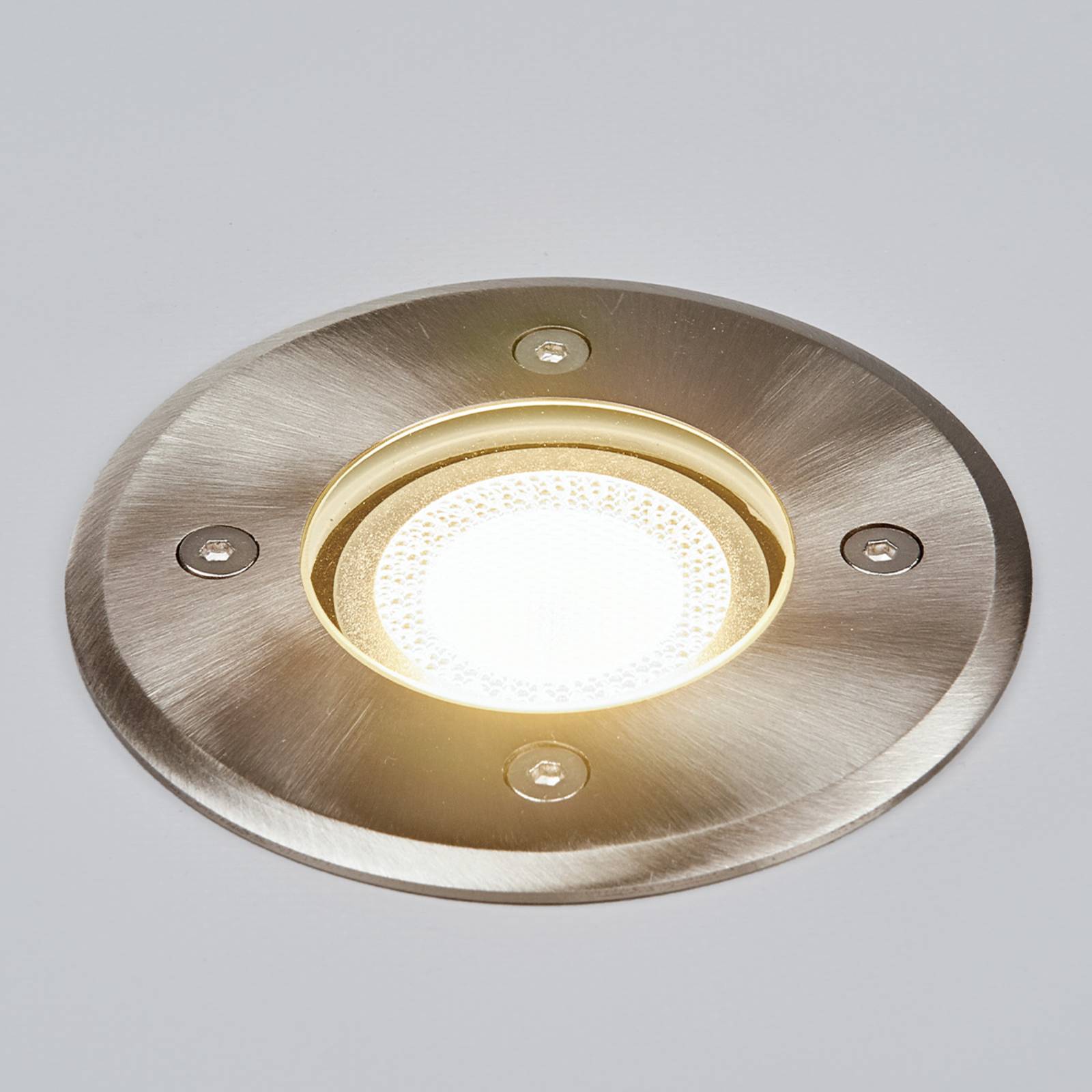 Lindby Bodeneinbauleuchte Insa, Ø11cm, Edelstahl, GU10, IP67 Insa Lindby, dimmbar, alu / grau / zink, Edelstahl, Modern, Bodeneinbaustrahler