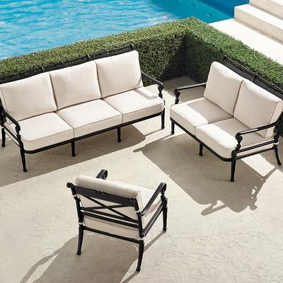 Carlisle 3-pc. Sofa Set in Onyx Aluminum - Standard, Linen Flax with Logic Bone Piping - Frontgate