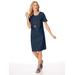 Women's Plus Short-Sleeve Knee-Length Skimmer Dress, Indigo Blue XL