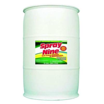 SPRAY NINE 26855 Cleaner and Disinfectant, 55 gal. Drum, citrus, Clear