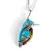 HENRYKA Small Kingfisher Bird Necklace in 925 Silver, Turquoise and Baltic Amber 16.5" Silver Chain with Gift Box