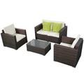 Costway 4 Pieces Brown Wicker Rattan Sofa Furniture Set Patio Garden Lawn Cushioned Seat