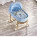 ELEGANT BABY Kinder Valley Beary Nice Blue Palm Moses Basket with Rocking Stand Natural, Adjustable Hood, Fibre Mattress & Padded Liner