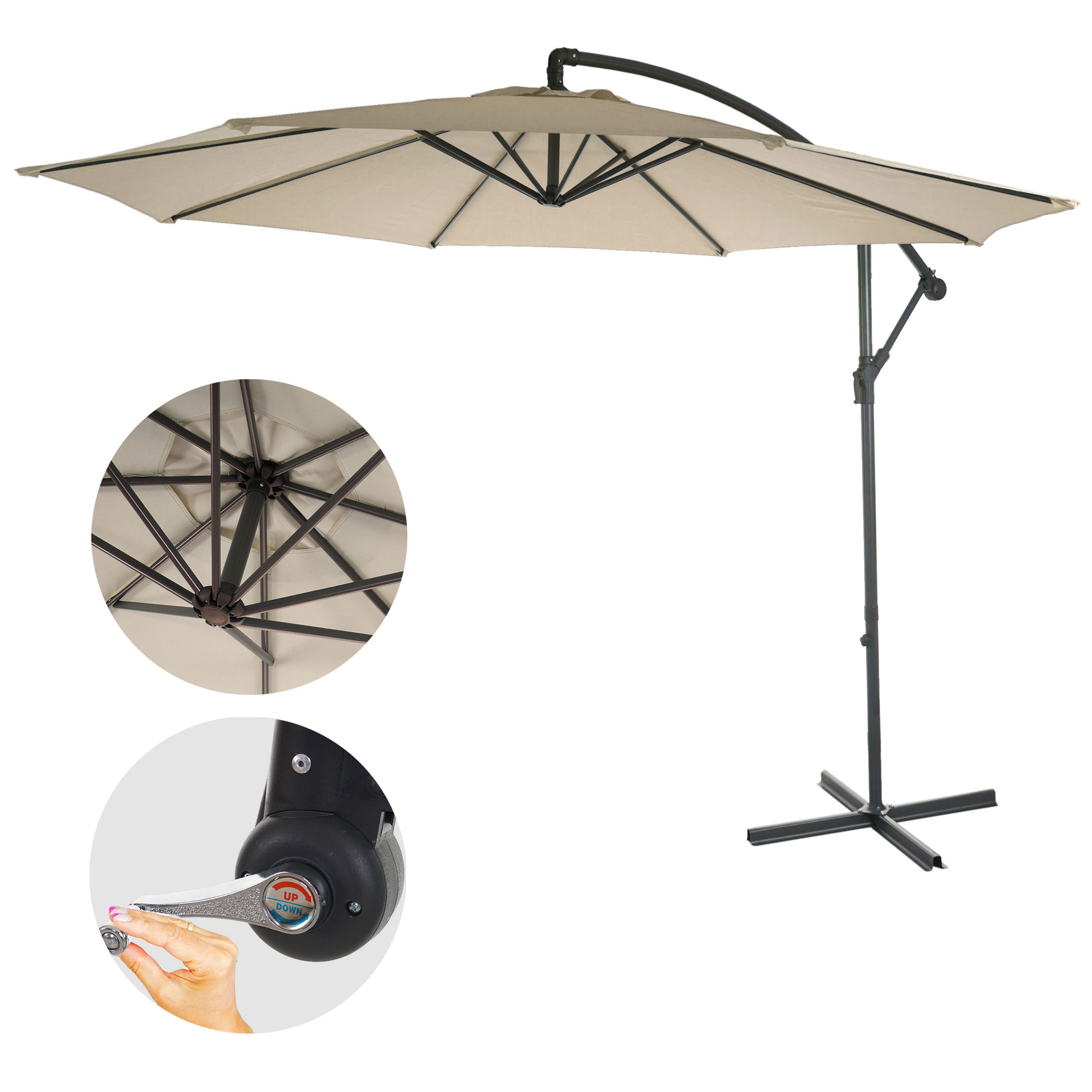 Ampelschirm Acerra, Sonnenschirm Sonnenschutz, Ø 3m neigbar, Polyester/Stahl 11kg ~ creme ohne Ständer Image