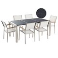 Gartenmöbel Set Schwarz Weiß Granit Edelstahl Tisch 180 cm Poliert 6 Stühle Terrasse Outdoor Modern