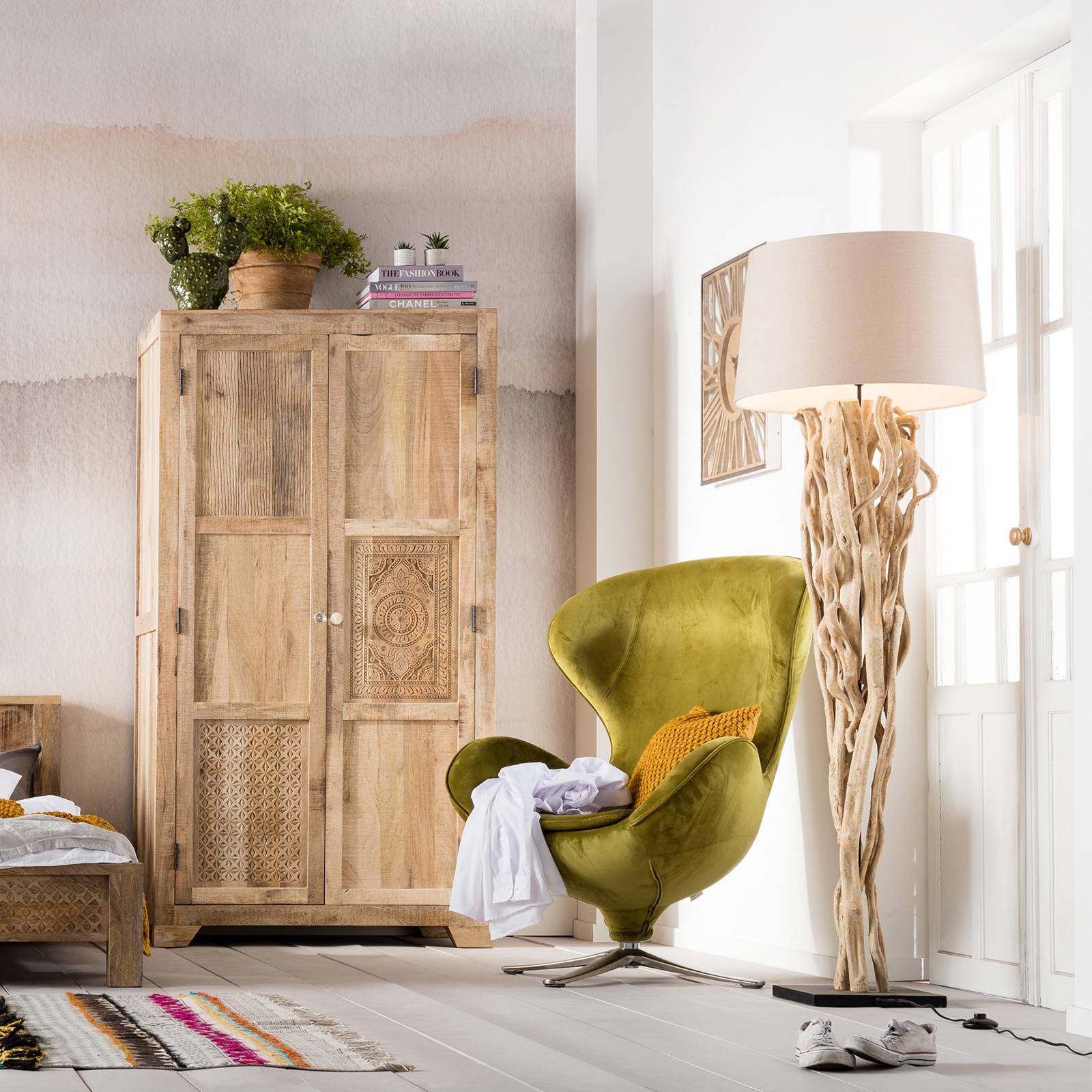 KARE Holz Stehlampe Scultra, creme / amber, für Wohn- / Esszimmer, Holz, Modern, Stehlampe