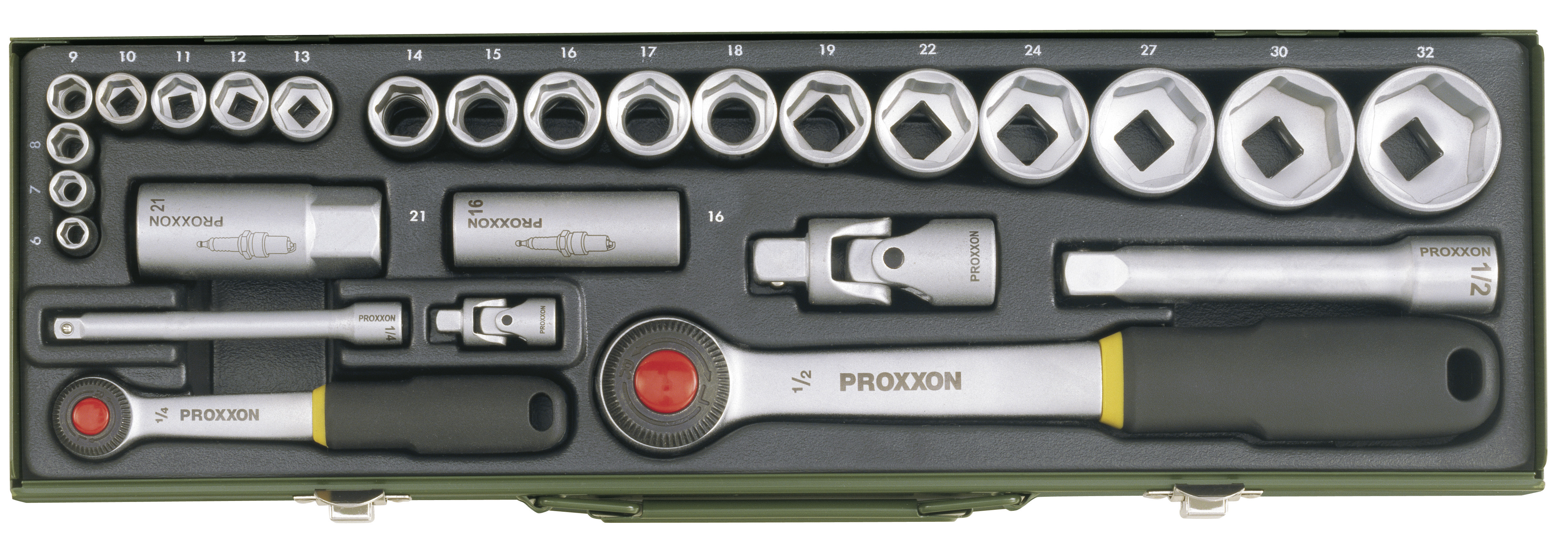 PROXXON Steckschlüsselsatz 1/2 Zoll + 1/4 (27-tlg.) 23020