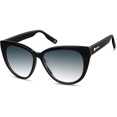 Zenni Women's Retro Cat-Eye Rx Sunglasses Black Plastic Full Rim Frame