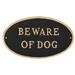 Montague Metal Products Inc. Large Oval Beware of Dog Statement Plaque Sign Metal | 10 H x 18 W x 0.25 D in | Wayfair SP-5L-W-BG