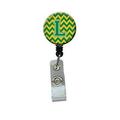 Carolines Treasures CJ1059-LBR Letter L Chevron Green & Gold Retractable Badge Reel