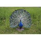 Hi-Line Gift Ltd. Peacock w/ Feathers Out Statue in Blue/Green | 20.5 H x 22.5 W x 10.5 D in | Wayfair 87718