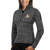 Women's Antigua Heathered Charcoal Oakland Athletics Fortune Half-Zip Pullover Sweater